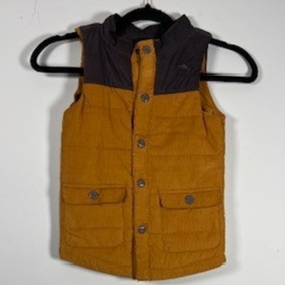 NWOT Tommy Bahama Kids Navy Tan Corduroy Button‎ Up Puffer Vest Boys Size Medium